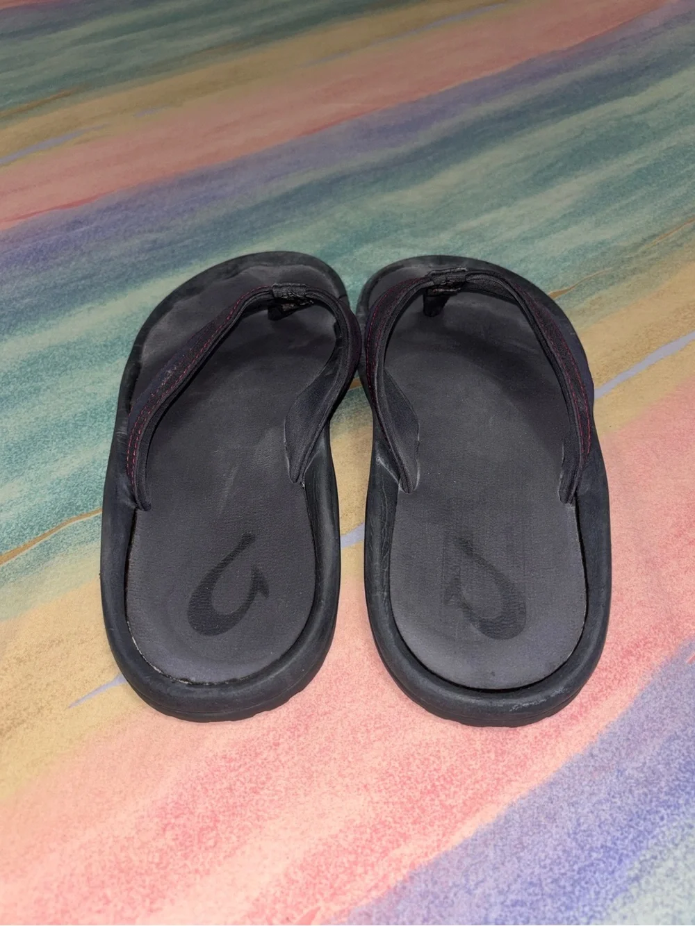 Olukai Ohana sandals black red Flip Flop Thong size 10.5